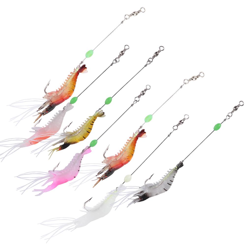 7 шт. Высококачественная имитация мягкой светящейся искусственной приманки в виде креветок, рыболовные снасти с крючком
