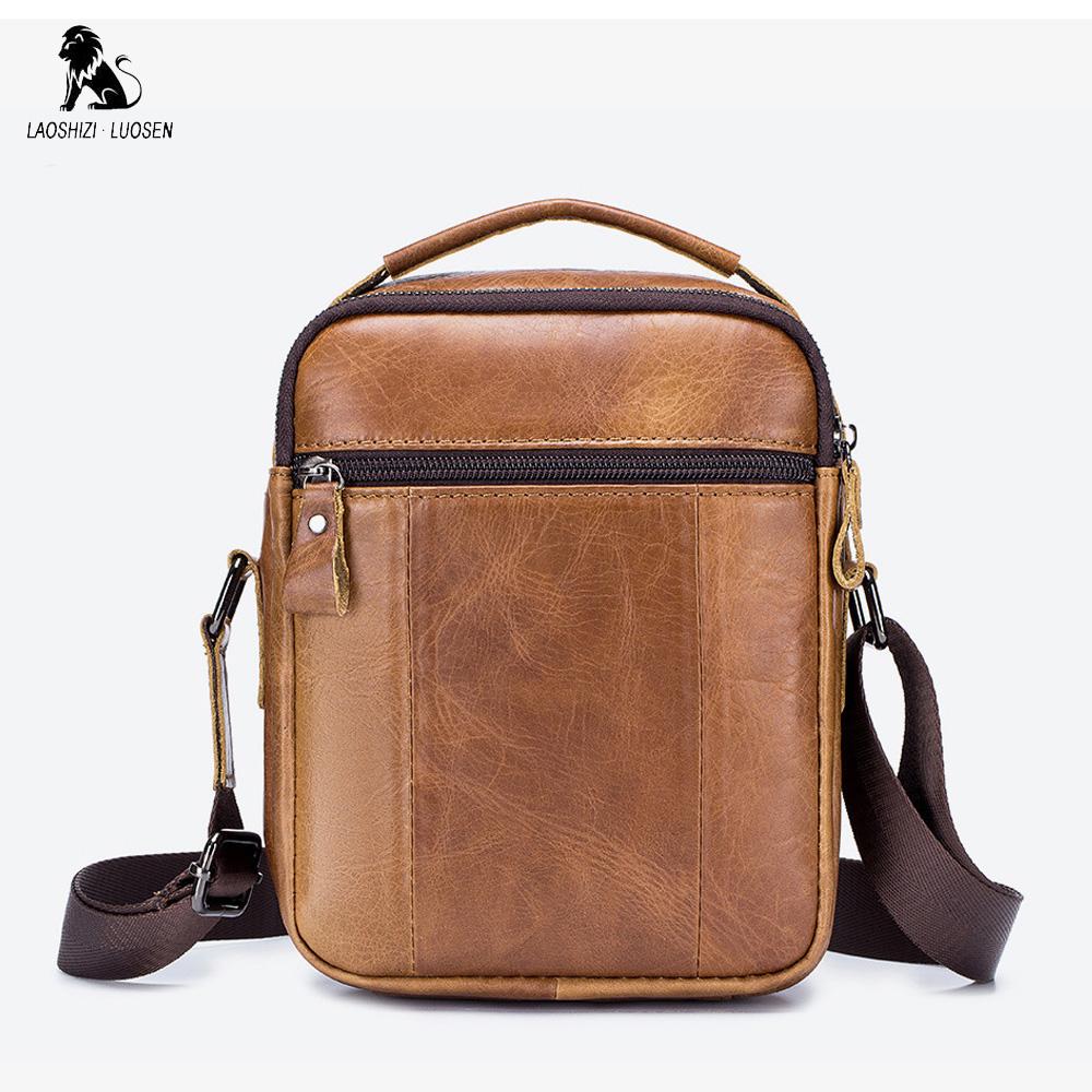 LAOSHIZI Мужская сумка через плечо из натуральной кожи, винтажная сумка-мессенджер из воловьей кожи для мужчин, маленькая повседневная сумка