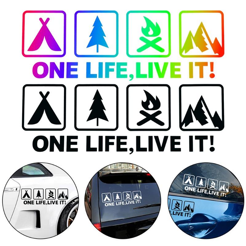 Car Reflective Sticker Universal Car Motorcycle Body One Life Live It English Decal Car Window Camping Pattern Reflective Decal