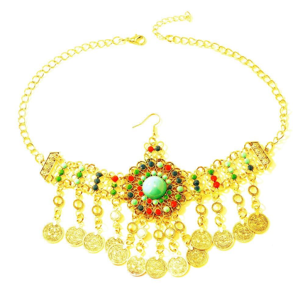 Головной убор в стиле ретро в стиле бохо, цепочка для волос с бахромой из монет и цветными бусинами для этнического меньшинства