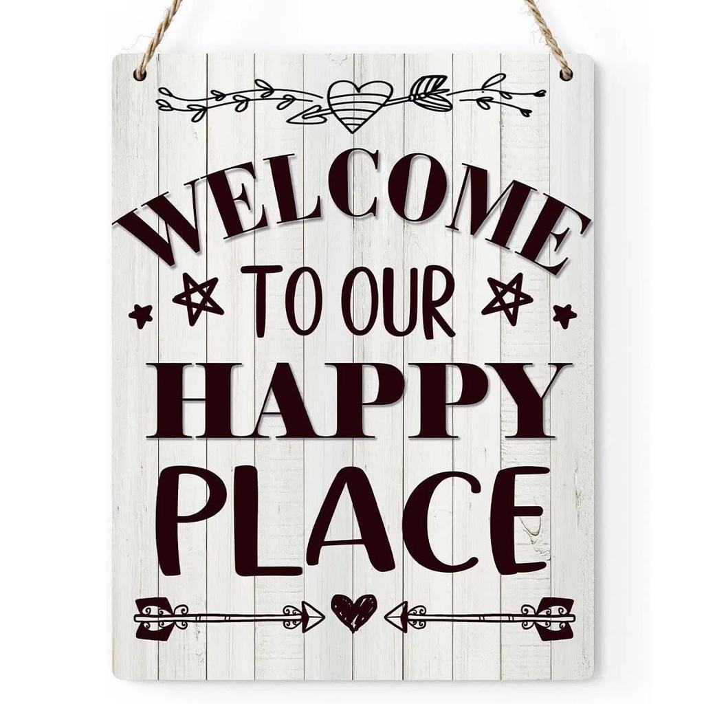 Welcome Sign Wood Sign Family Wall Decor Farmhouse Home Decor Rustic Wooden Wall Art for Lake Cabin Living Room Kitchen Coffee