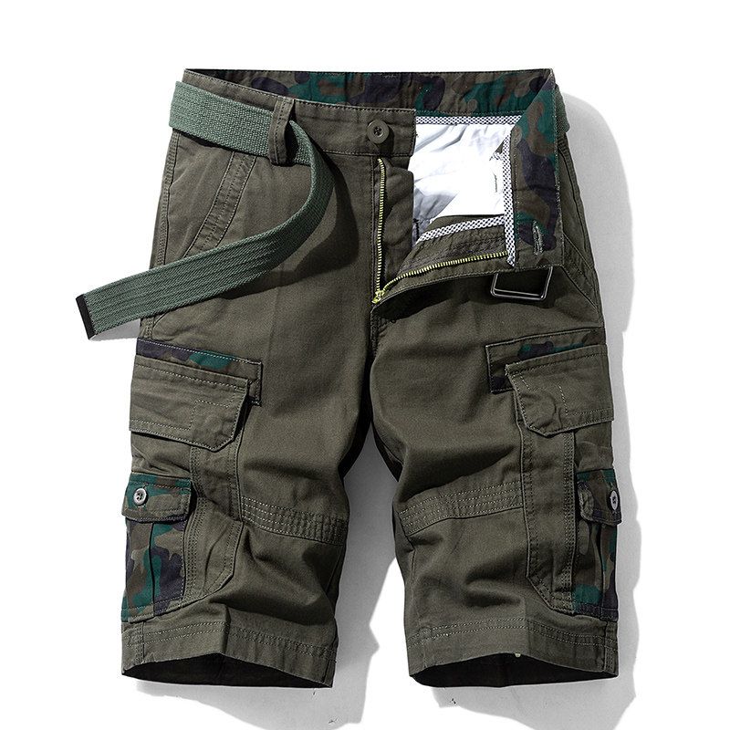 Exported to Europe and America, Surplus Camouflage Military-Style Workwear Multi-Pocket Shorts for Men, Casual Cropped Shorts with Tags Removed