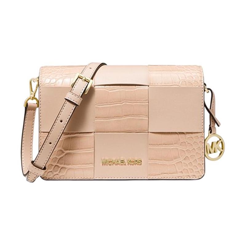 MICHAEL KORS Flip closure crocodile embossed PU small square bag shoulder crossbody bag small size women's nude pink