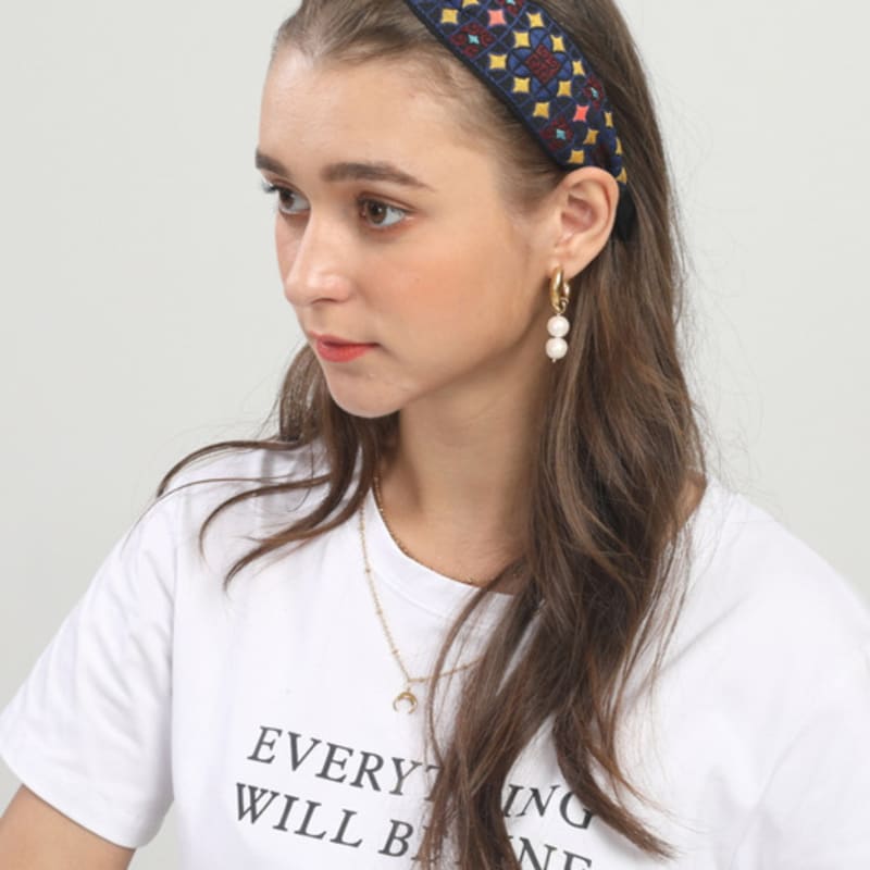 LALA Этническая клетчатая повязка для волос - ЧЕРНО-СИНИЙ