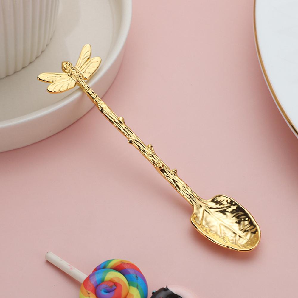 New Retro Coffee Spoon Dragonfly Twig Decorative Stirring Spoon Alloy Leaf Spoon Forest Style Portable Dessert Spoon Tea Spoon