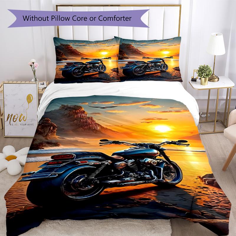 3pcs Motorcycle Bedding Set Duvet Cover Closure Includes 1 Duvet Cover & 2 Pillowcases, Soft and Comfortable for All Seasons.