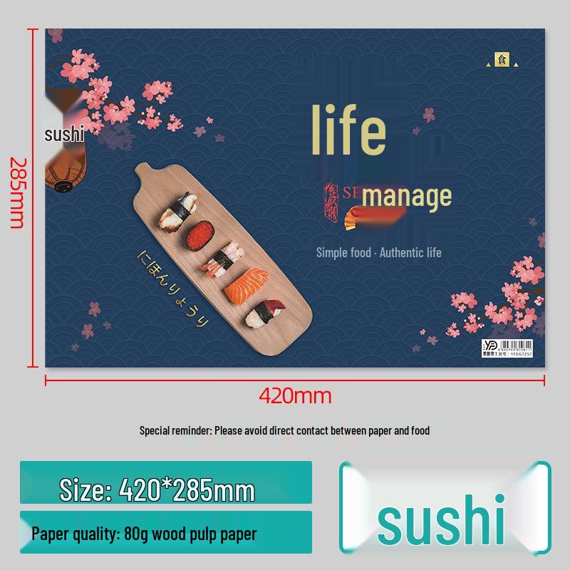 Reusable A3 Disposable Sushi Tableware Mats - Oil-Absorbing Paper Trays for Japanese Cuisine