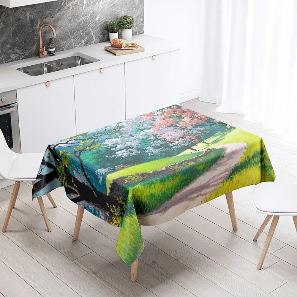 Tulip Tablecloth Floral Stain Resistant Waterproof Rectangular Kitchen Dining Table Home Decor