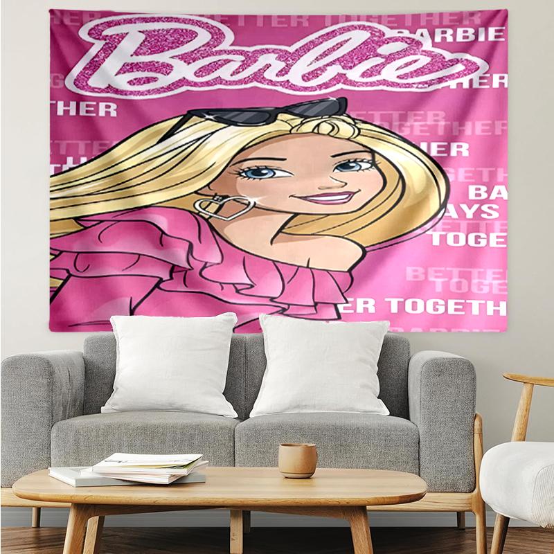 Barbie Print Tapestry, Backdrop, Easy Setup, Ideal for Bedroom, Office & Living Room, with Aesthetic Wall Hanging Decor.