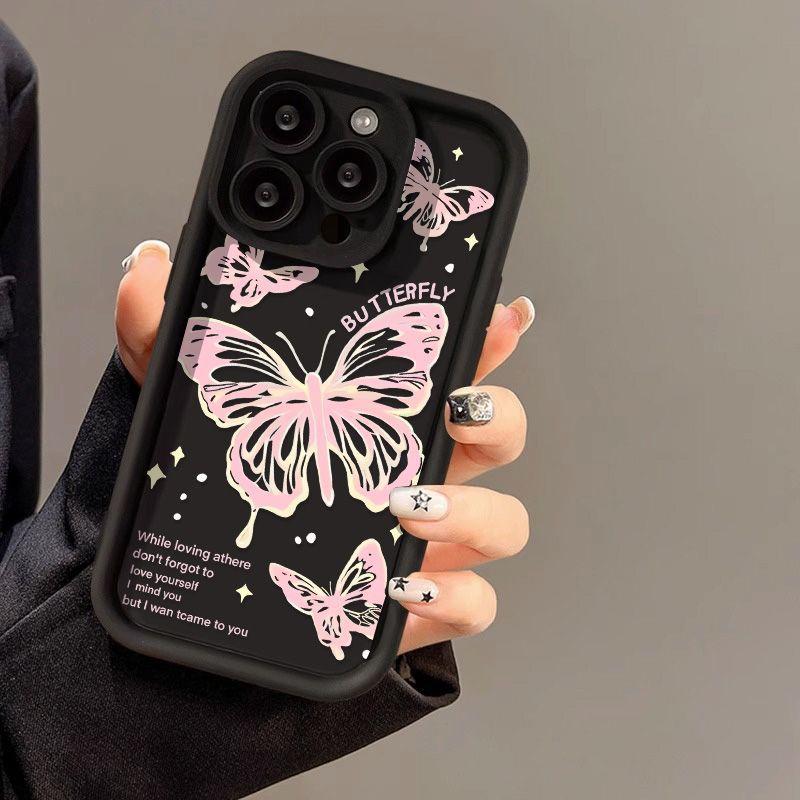 Розовый узор бабочки модный женский мягкий силиконовый чехол для телефона iPhone 15 Pro 11 13 12 14 Pro Max XR XS Max 7 8 Plus SE противоударный защитный чехол