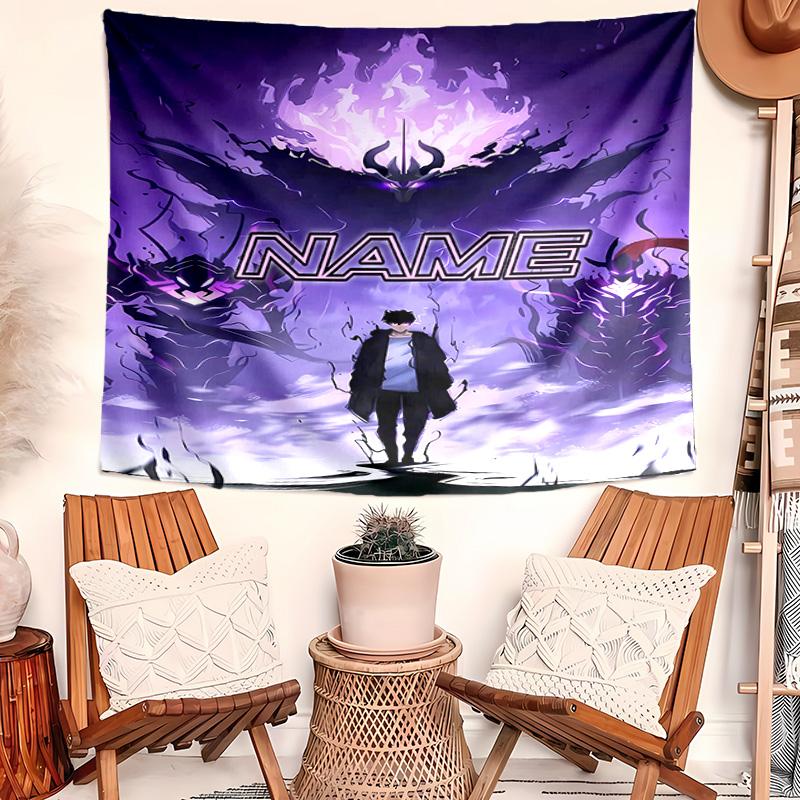 Personalized Solo Leveling Background Tapestry,Custom Name Birthday Party,Multifunctional Wall Decoration for Home Decor,Various Occasions
