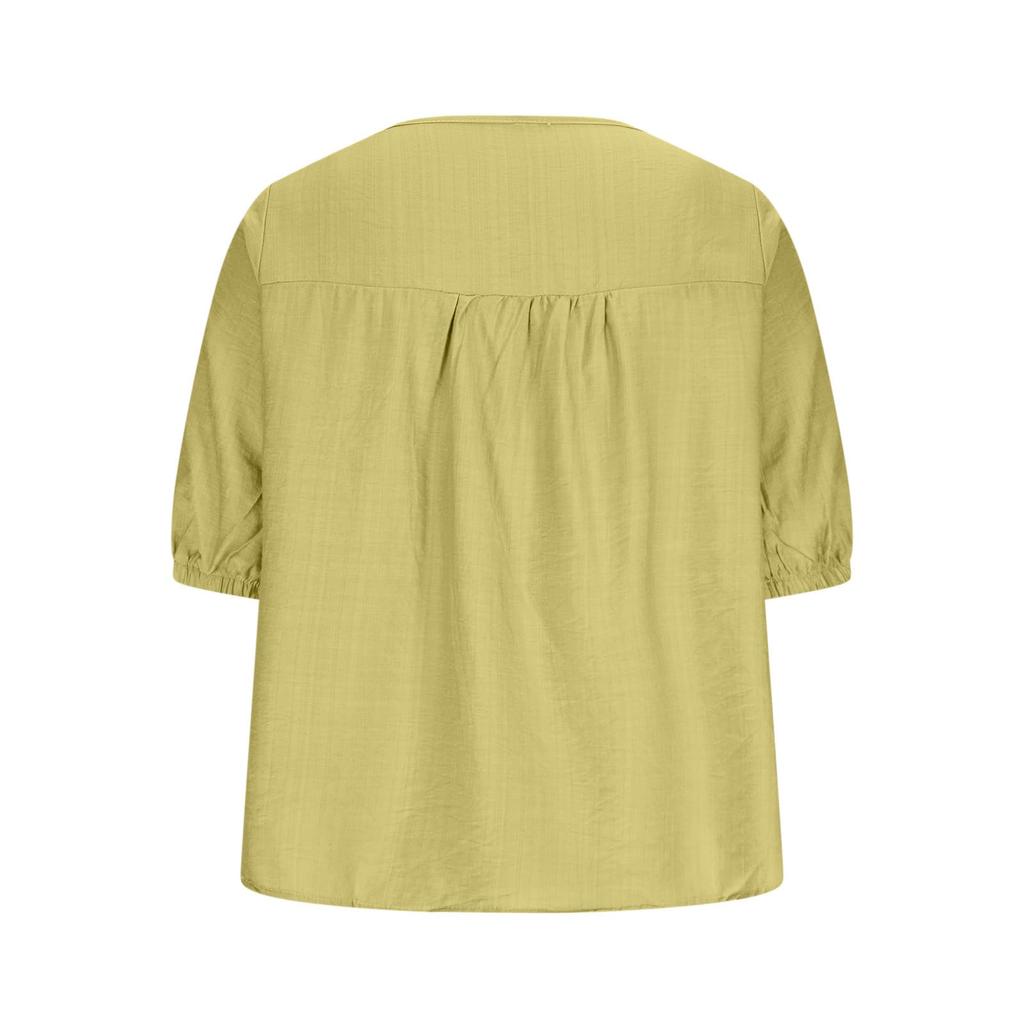 Womens Embroidered Tops Half Sleeve V Neck Shirts Loose Casual  Tops Retro Blouses