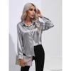 Women's New Popular Satin Shirt Imitates Silk Long Sleeved Shirt