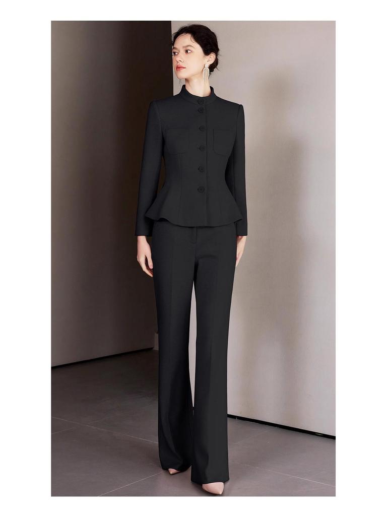 AD Winter Women's High-End Pink Wool Blend Blazer & Pants Set - Elegant Professional Outfit