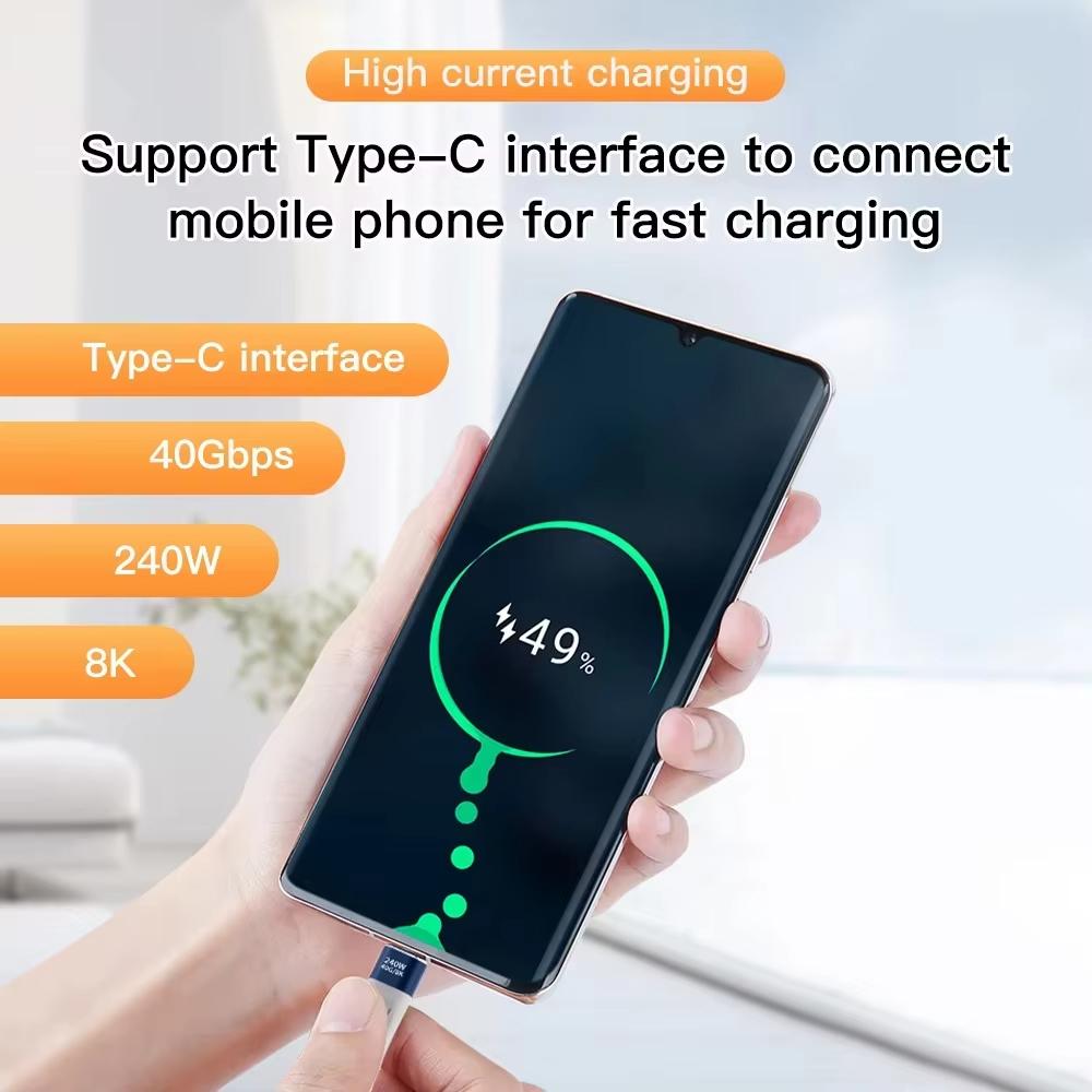 Короткий кабель Type-C на Type-C 240 Вт, Быстрая зарядка, Шнур USB-C, Передача данных 40 Гбит/с, 8K, Плоский, Тонкий, FPC, Кабель-удлинитель для данных и зарядки