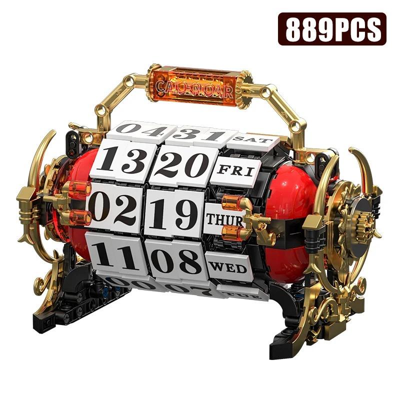 MOC 889Pcs Retro Mechanical Rotating Calendar Building Blocks Vintage Calendar Date Bricks Decoration Toys For Adult Gifts