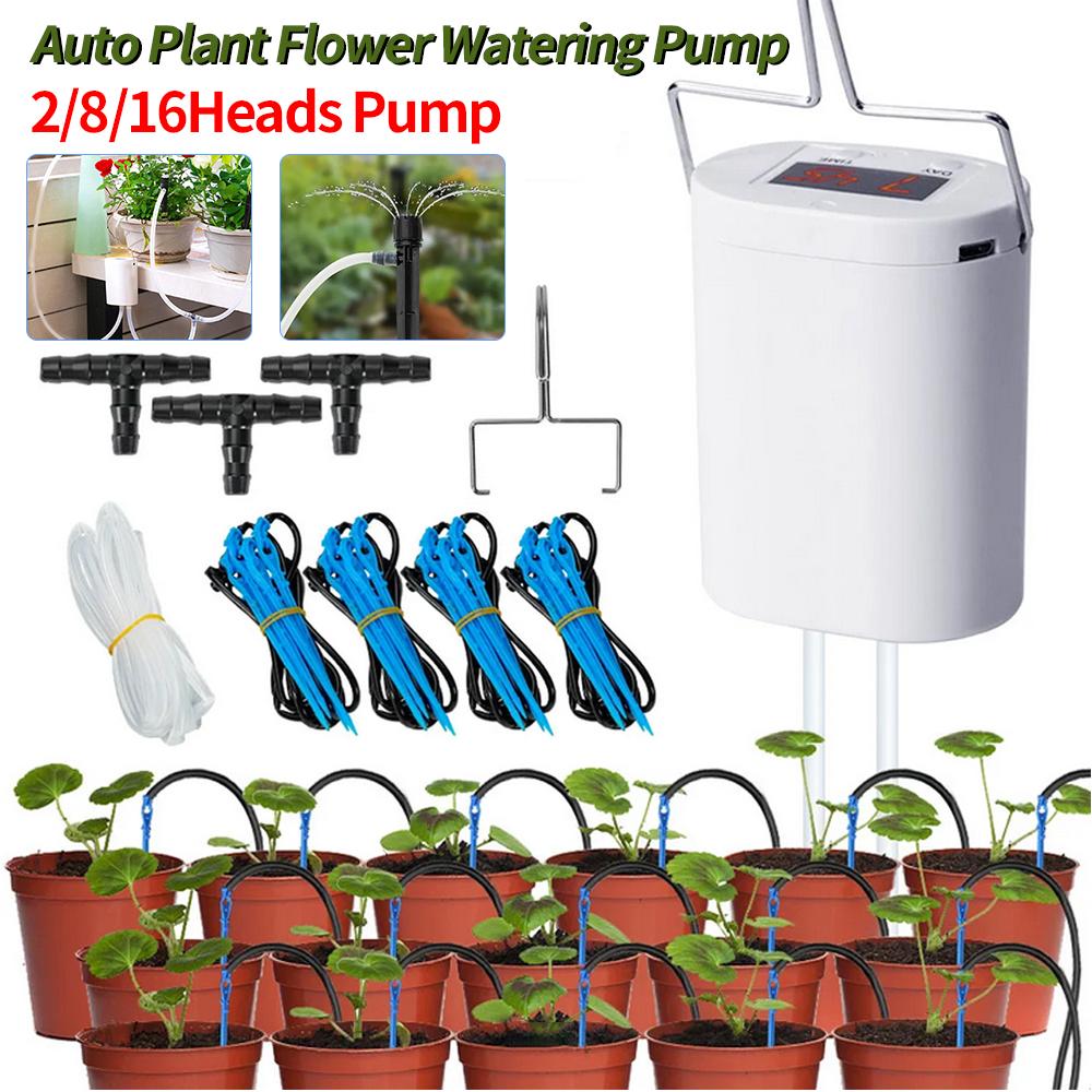 2/8/16 Heads Automatic Watering Pump Controller Flowers Plants Home Sprinkler Drip Irrigation Device Pump Timer System Garden