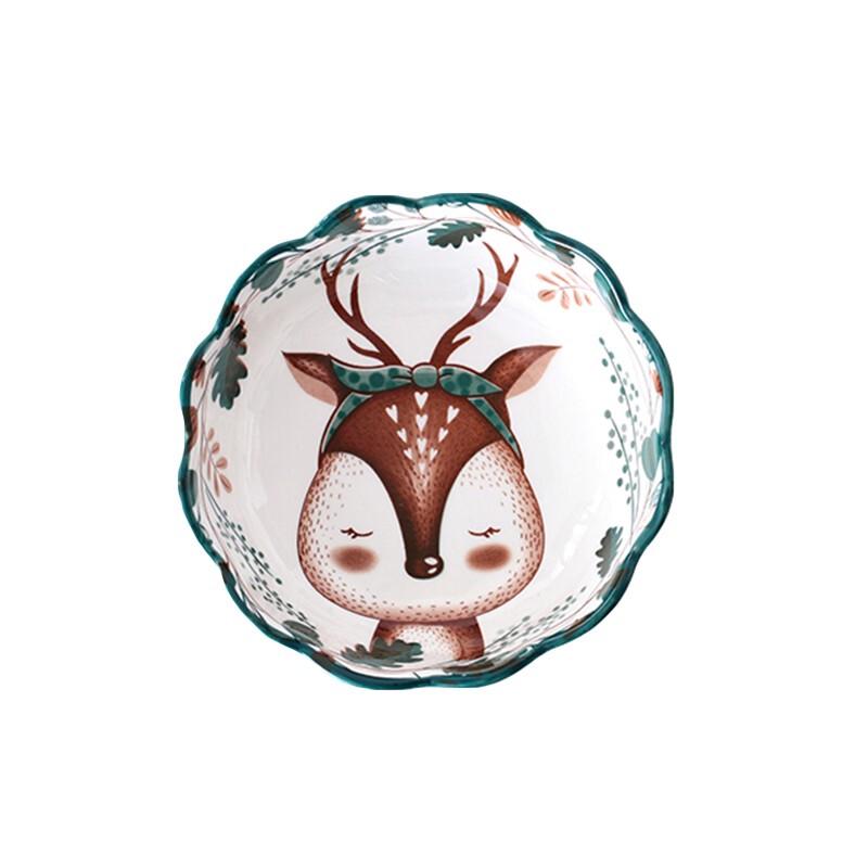 Japanese Style Elk Ceramic Salad Bowls, 6-inch (Set of 2)