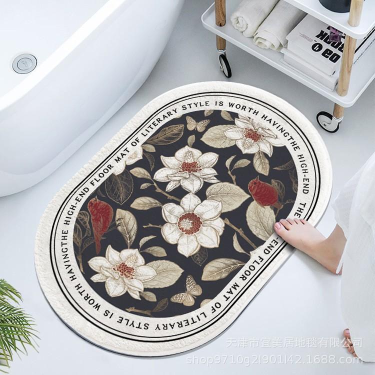 French Retro Oval Diatomaceous Mud Upholstered Toilet Bathroom Absorbent Mat Non-slip Foot Mat Quick Drying Door Mat
