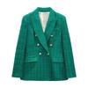 Women Jacket Autumn Fashion Double Breasted Tweed Check Blazer Coat Vintage Long Sleeve Pockets Female Outerwear