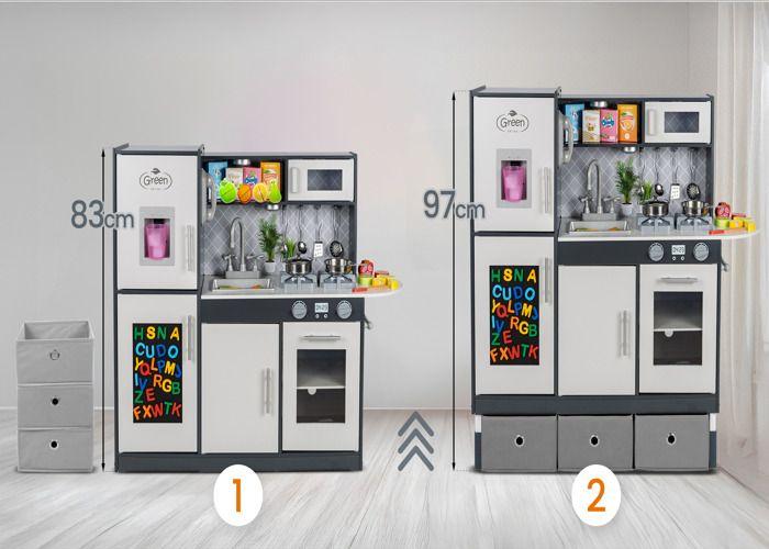 Cuisine en bois pour enfants Premium Green Series, LED et sons, hauteur réglable 83/97 cm (GS0057-1)