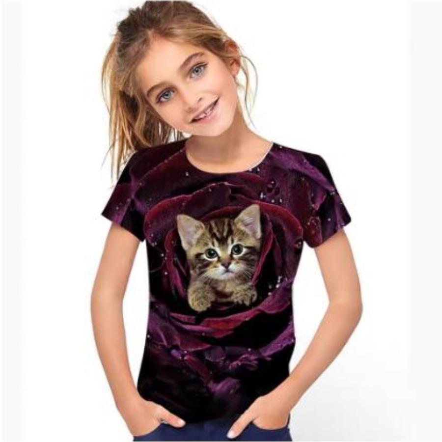 Детские футболки с коротким рукавом и 3D-принтом, повседневные футболки для девочек, детские летние футболки с круглым вырезом