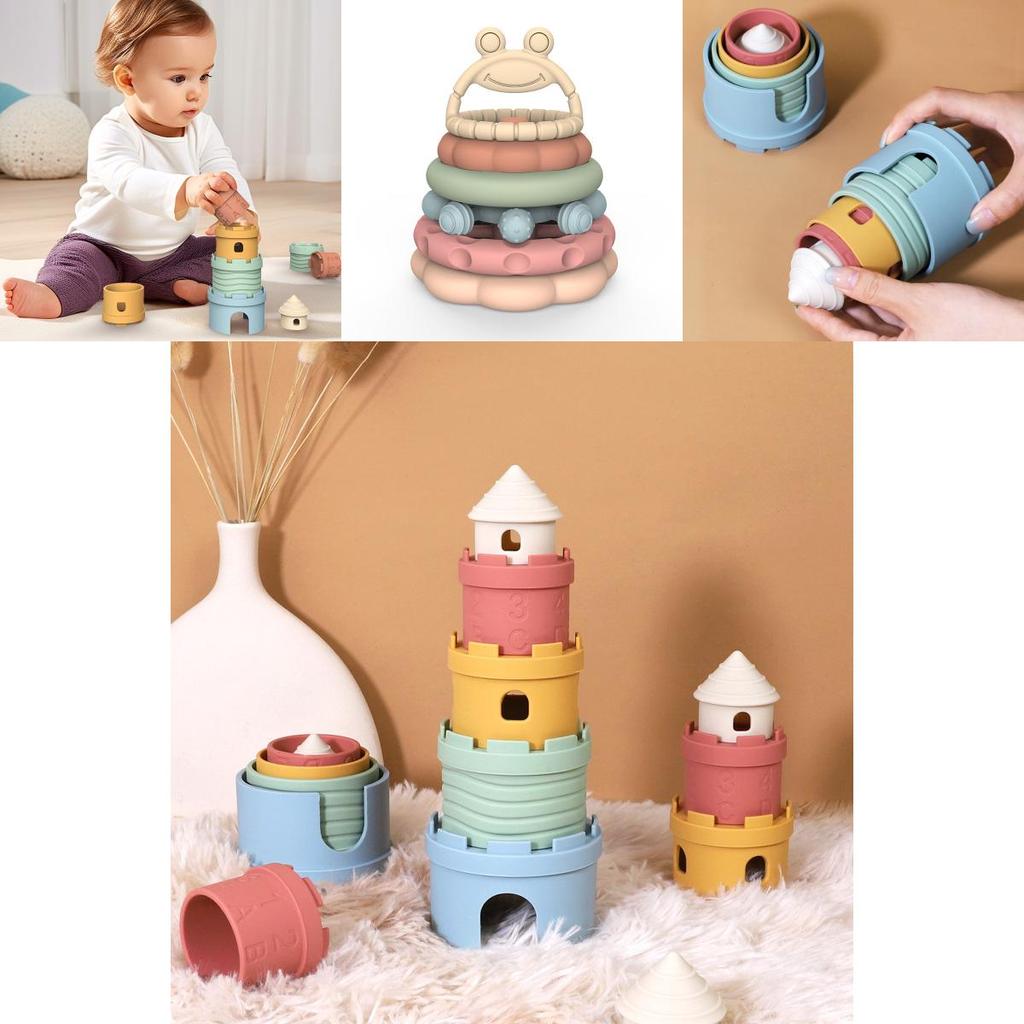 Монтессори пирамидка для детей Силиконовый сенсорный развивающий игровой набор