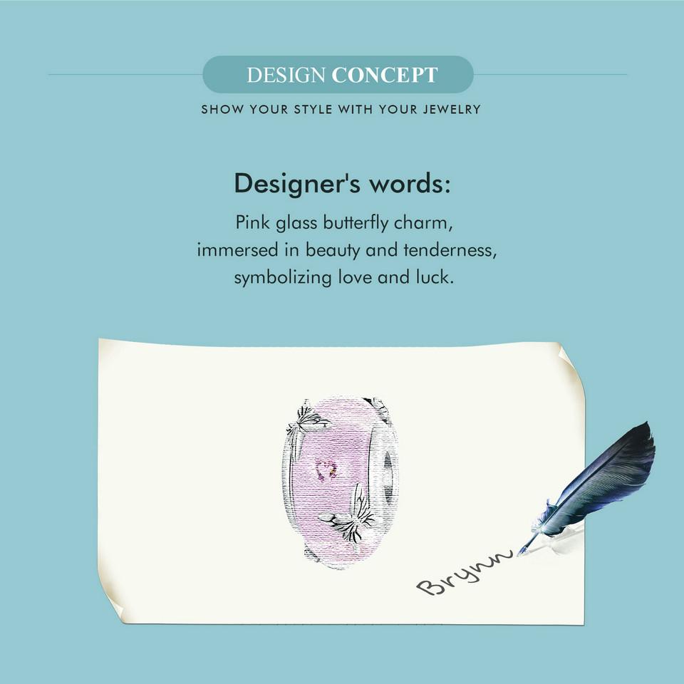 WOSTU Стерлингового Серебра 925 Розовые Стеклянные Бусины Прозрачная Бабочка Шарм Подходит Для Женщин Оригинальные Браслеты DIY Ювелирные Изделия