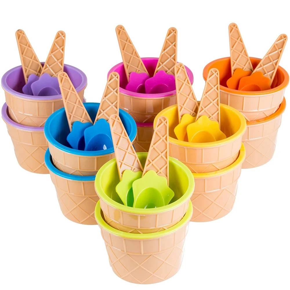 1/4Pcs Vibrant Colors Ice Cream Bowls and Spoons Set Includes Sundae Kit for Summer Holiday Parties Ice Cream Bowl Gift Decor 4