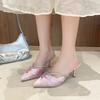 Baotou Slippers Autumn New Pointed Toe Shallow Mouth Sequin Slip-on Non-Slip High Heels