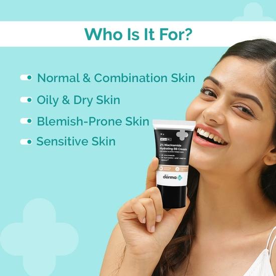 Derma Co 2% ниацинамид, увлажняющий, сияющий, увлажняющий, для всех типов кожи, со средней степенью покрытия, с SPF 30 Pa++, обогащенный 1% комплексом гиалуроновой кислоты