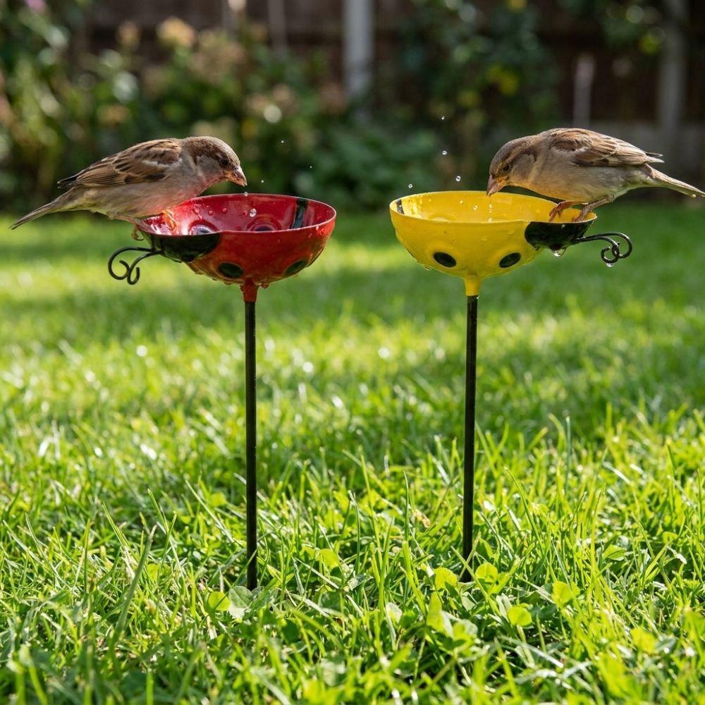 Iron Art Bee Watering Station Rust-resistant Metal Garden Stake Bird Bath Stake Lawn Decor