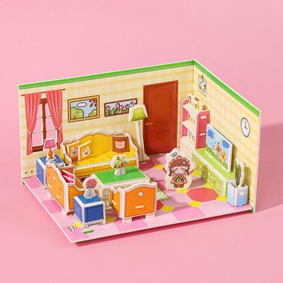 Мультяшная 3D-модель, 3D-модель комнаты, пазл, кухня, спальня, 3D-модель комнаты, картонная модель ванной комнаты ручной работы.