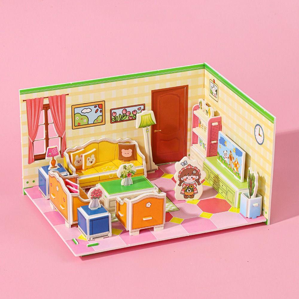 3D Model 3D Room Cardboard Kitchen Room Model Craft Toys Cute 3D Room Model Puzzle Toys  Kids