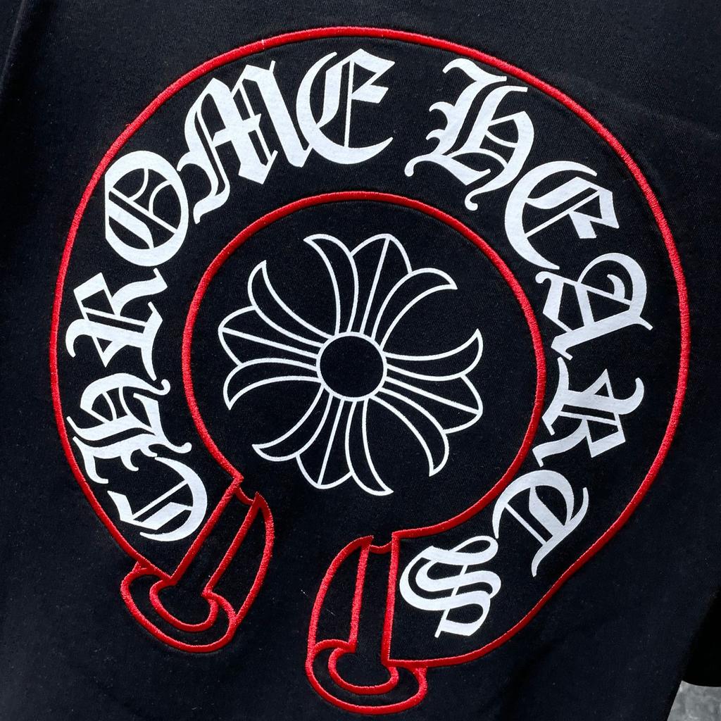 8241 CHROME HEARTS Лето 2026 Новая Высококачественная Хлопковая Круглый Вырез Свободная Большого Размера Мужская и Женская Футболка Футболка для Пары