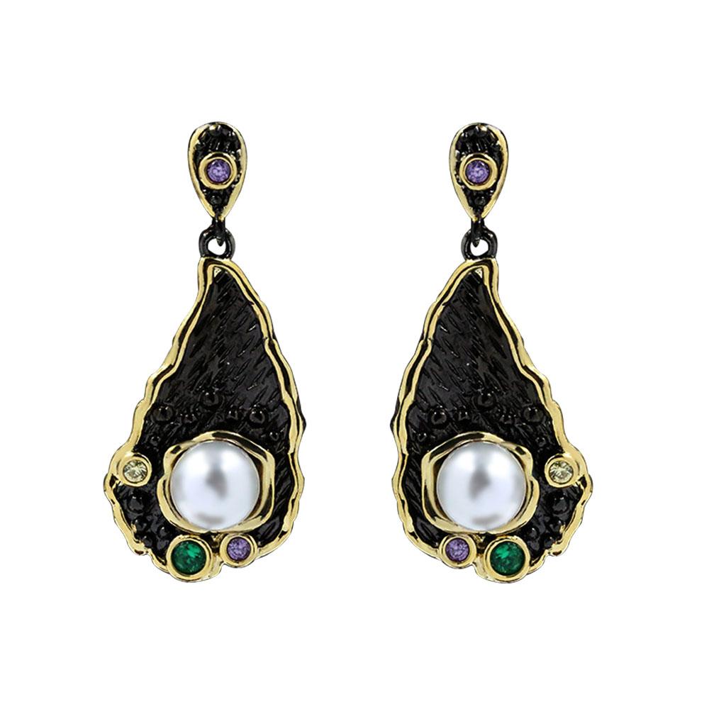 Винтажный набор украшений для женщин Черное золото Пресноводный жемчуг Подвеска Ожерелье Серьги Ювелирные изделия для свадебной вечеринки Итальянские ювелирные изделия