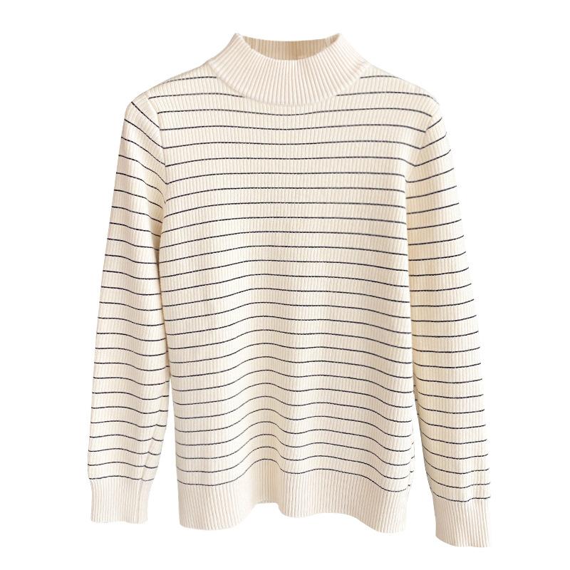 Thickened Velvet All-in-one Sweater for Women In Autumn and Winter New Round Neck Bottoming Shirt with Striped Knitted Sweater Top