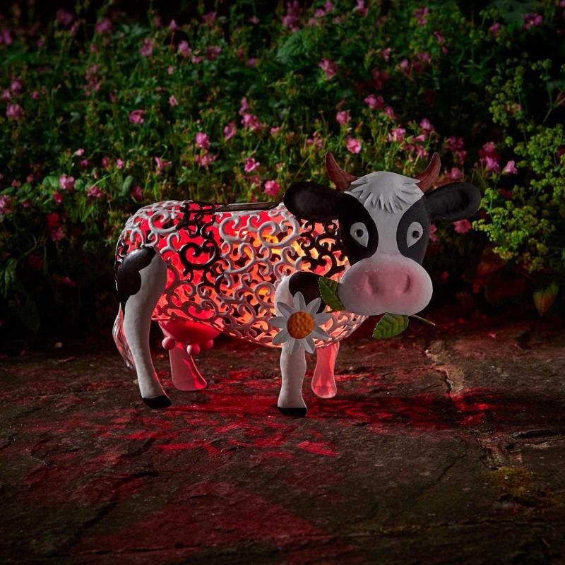 Garden Decoration Cow Statues Outdoor Golden Cow Puppy Statue with Solar Outdoor Figurine Light for Garden Patio