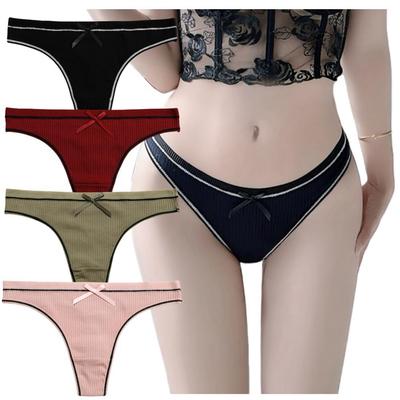 Пастельные ребристые трусики-танга [VIVISHOW] женские, хлопок, лента, цвета, трикотаж, милые, эластичные, нескользящие, с низкой посадкой, женское нижнее белье,