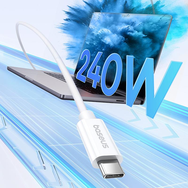 Baseus Elite USB-C Cable: 240W Power, 8K 60Hz Video Transfer, 1M Length, White - Superior Charging & Data Sync