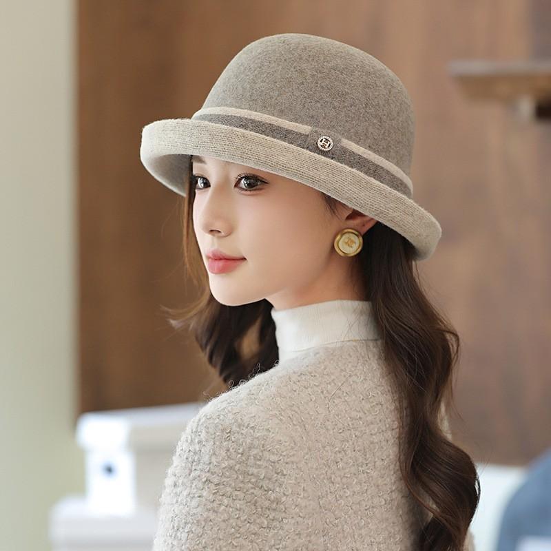 Wool Bucket Hat Basin Hat Elegant Dome Autumn and Winter Hat Hat, Women's High-end Beret, Top Hat