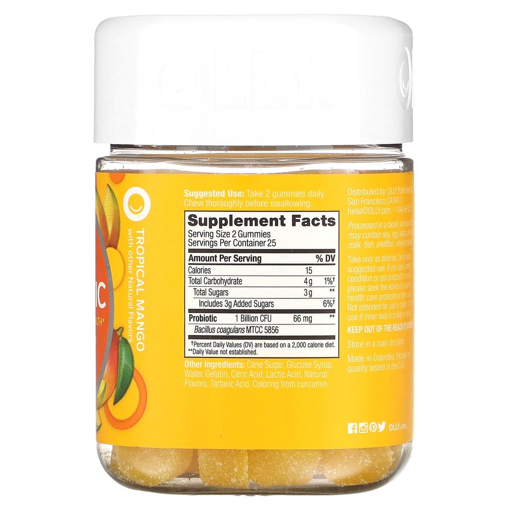 OLLY Probiotic, Tropical Mango, 1 Billion Active Cultures, 50 Gummies