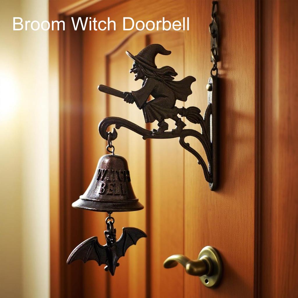 Vintage Witch Doorbell Cast Iron Halloween Door Hangers Bell for Gothic Home Decoration