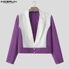 INCERUN Two Pieces Men Lapel Long Sleeve Patchwork Cropped Blazer Long Flare Pants Sets Outfits