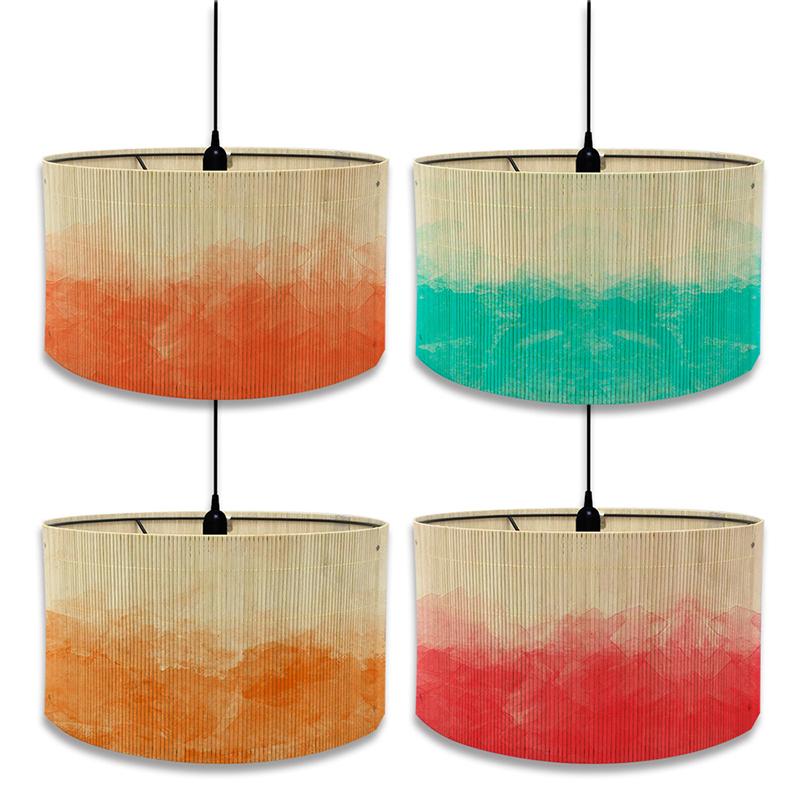 European Style Watercolor Gradient Color Lamp Shade Bamboo Braided Light Cover Decor Chandelier Modern Abstract Art Light Shade
