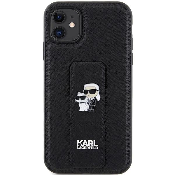 Karl Lagerfeld Gripstand Saffiano Karl&Choupette Pins Case For Iphone 11 / Xr - Black