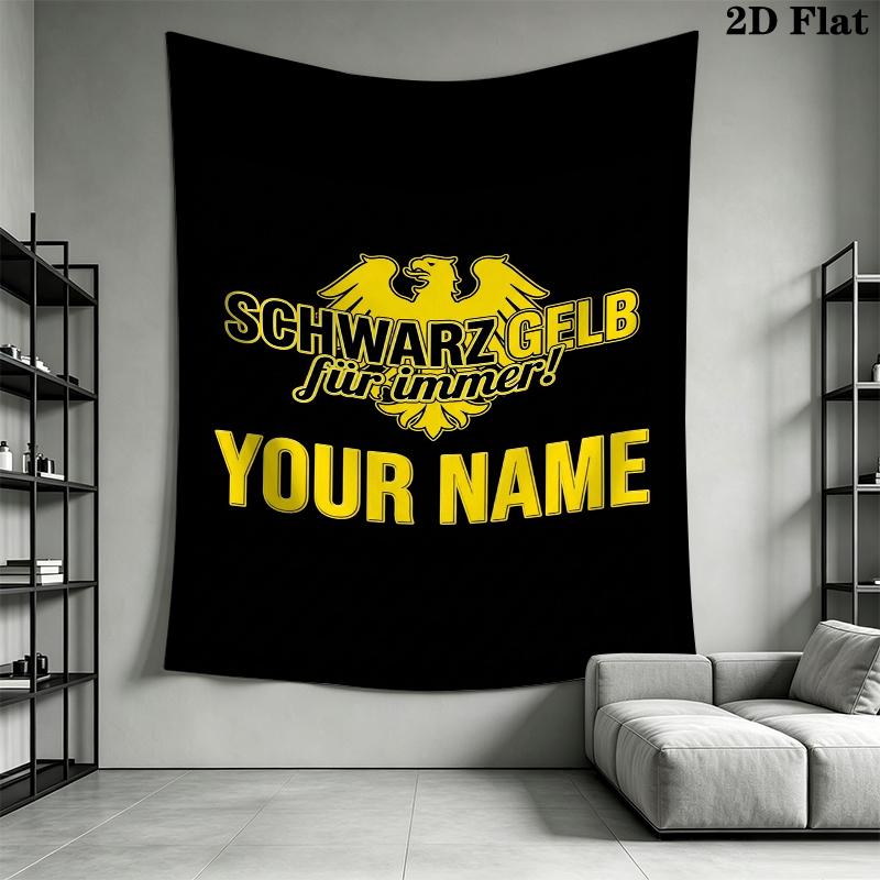 Custom Name Borussia Dortmund Wall Tapestry Aesthetic Wall Hanging Printed Fabric Blanket Decorative Tapestries for Bedroom Living Room Home Decor