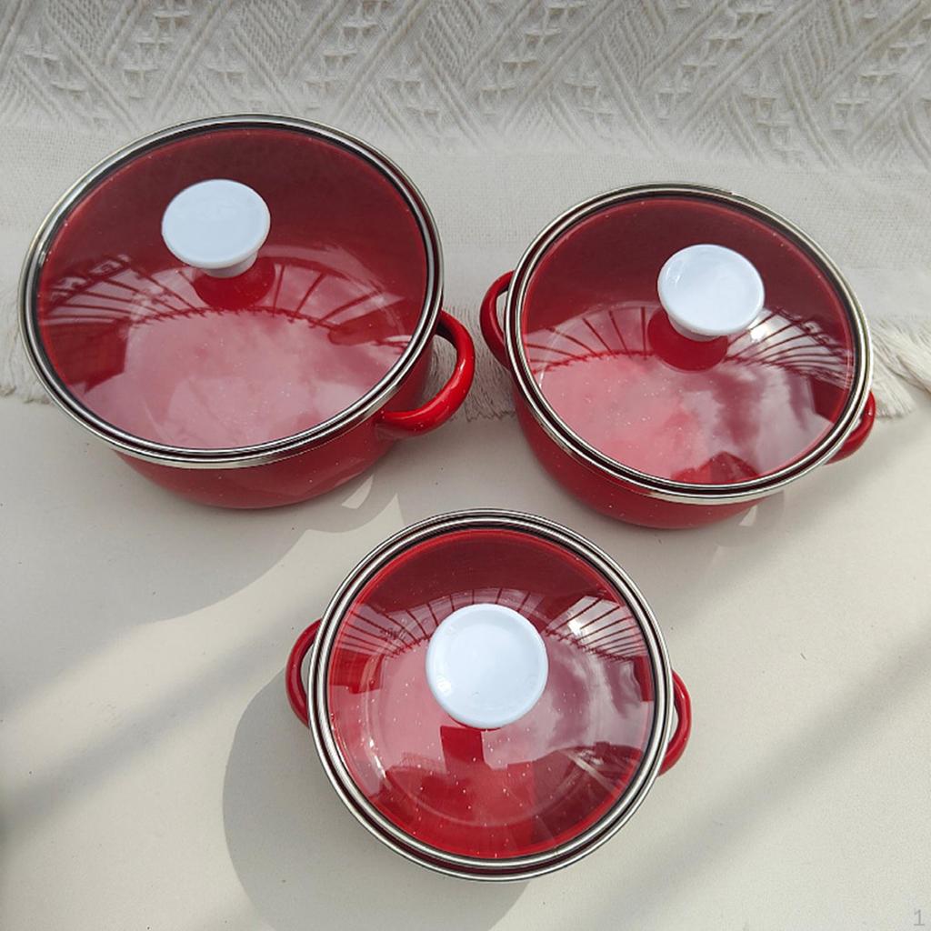 3 Piece Enamel Mini Pot Set Kitchen Baby Food Home Decor Deep Gifts Cookware