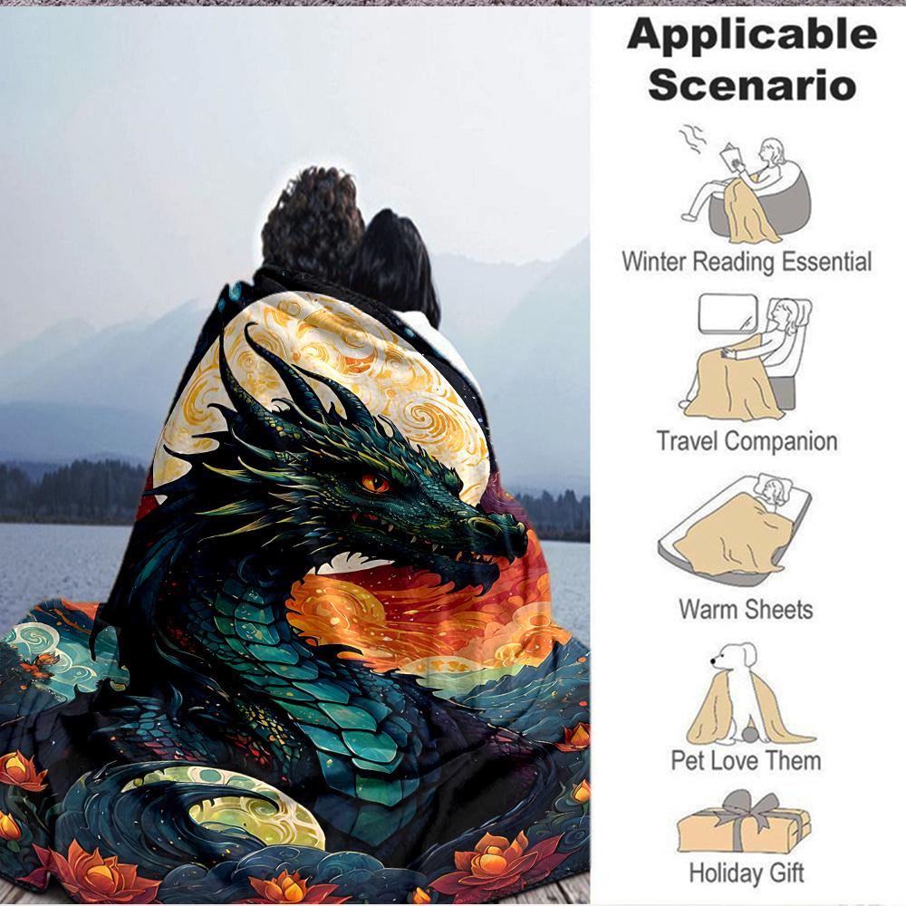 1pc Dragon Fantasy Blanket, Lightweight Flannel Throw Blanket For Sofa, Bed, Travel, Camping, Living Room, Office192