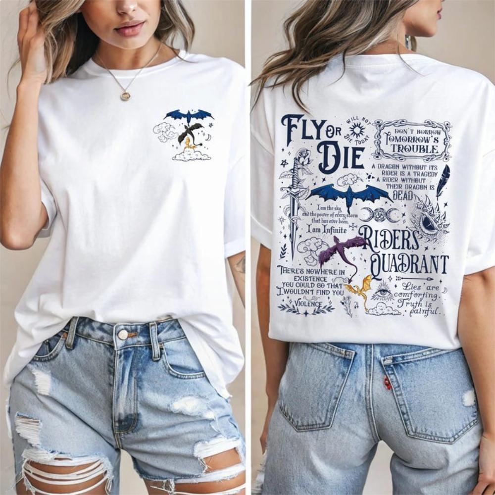 Футболка 'Четвертое Крыло' Fly or Die Футболка Колледж Войны Басгиата Футболка Всадника на Драконе Фиолетовая Подарок Любителю Книг Соренгейл Женские Топы